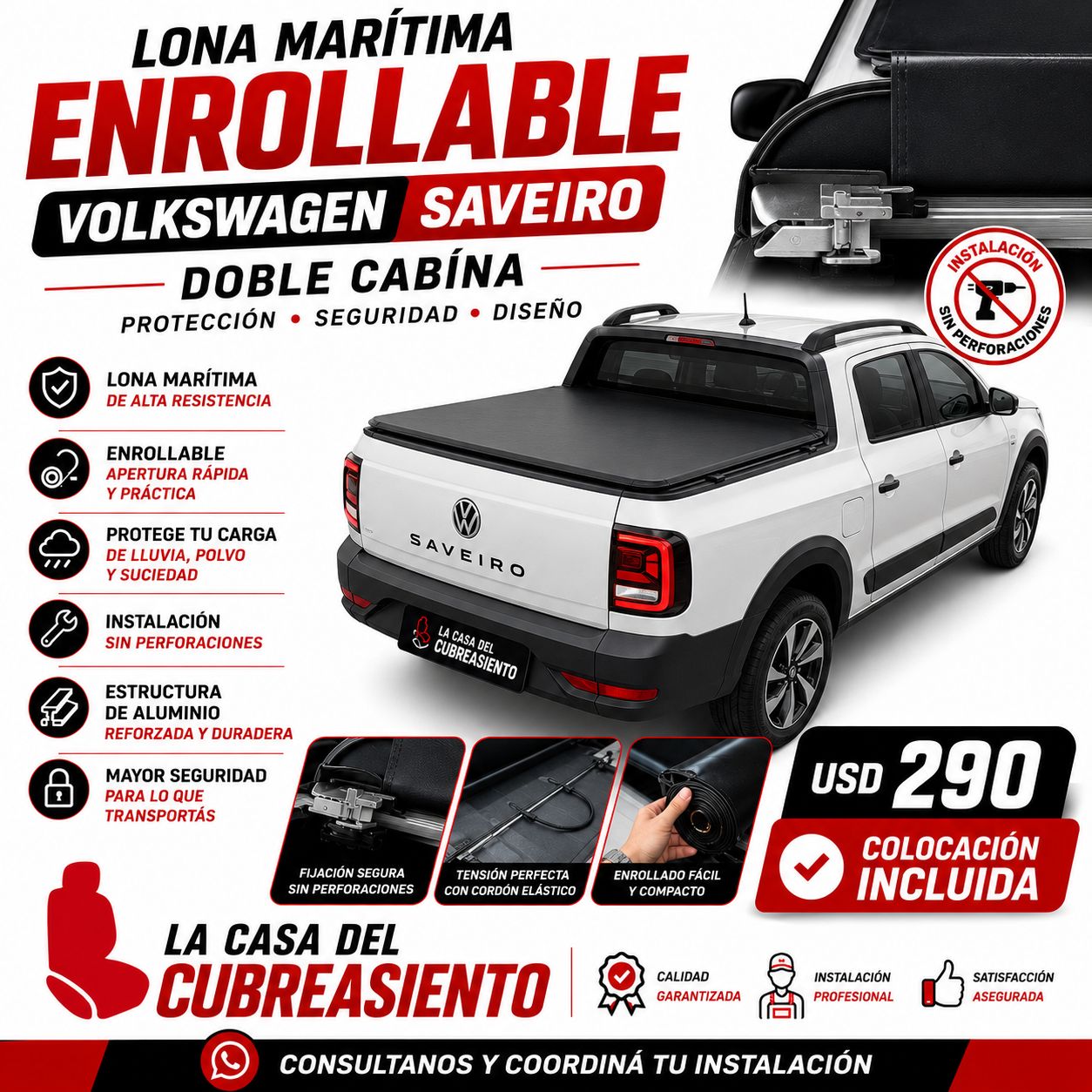 Lona Marítima Enrollable Volkswagen Saveiro Doble Cabina foto 2
